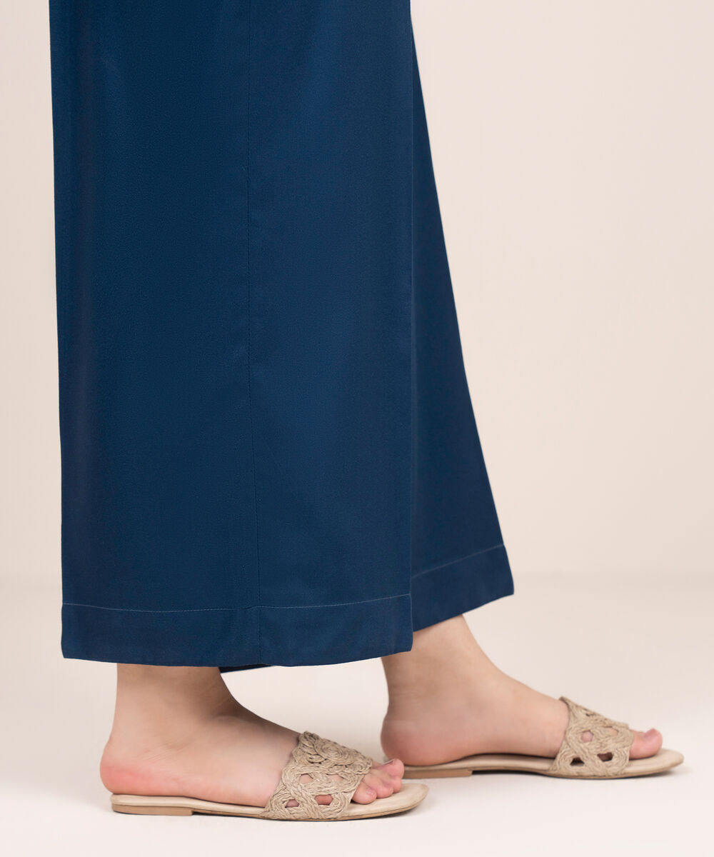 Women's RTW Dobby Blue Solid Wide Culotte