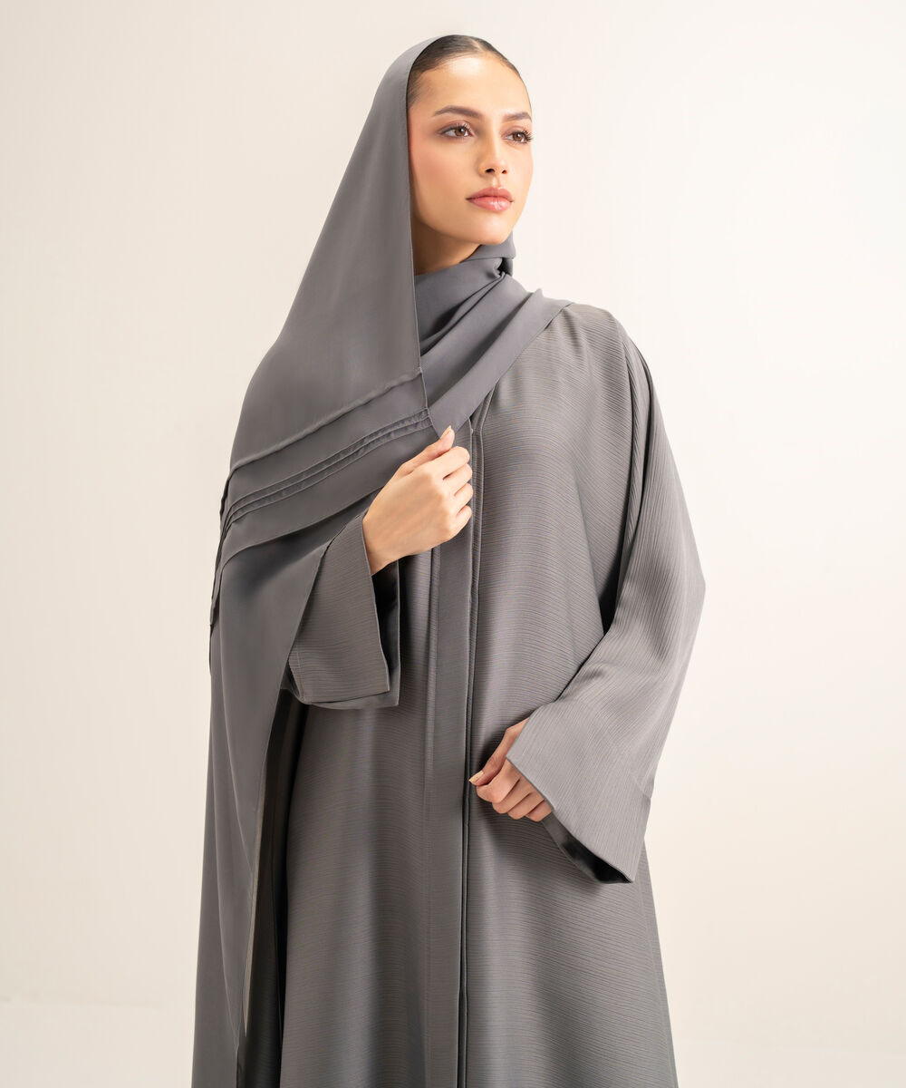 Women's Dark Grey Emroidered Abbaya Set