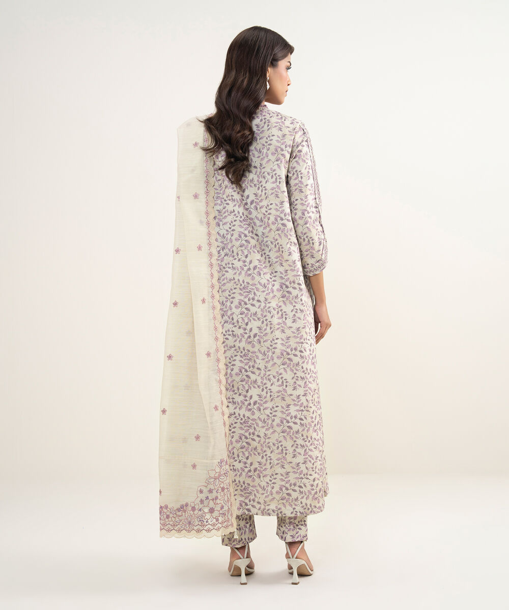 Women's Unstitched Zari Lawn Embroidered Purple 3 Piece Suit