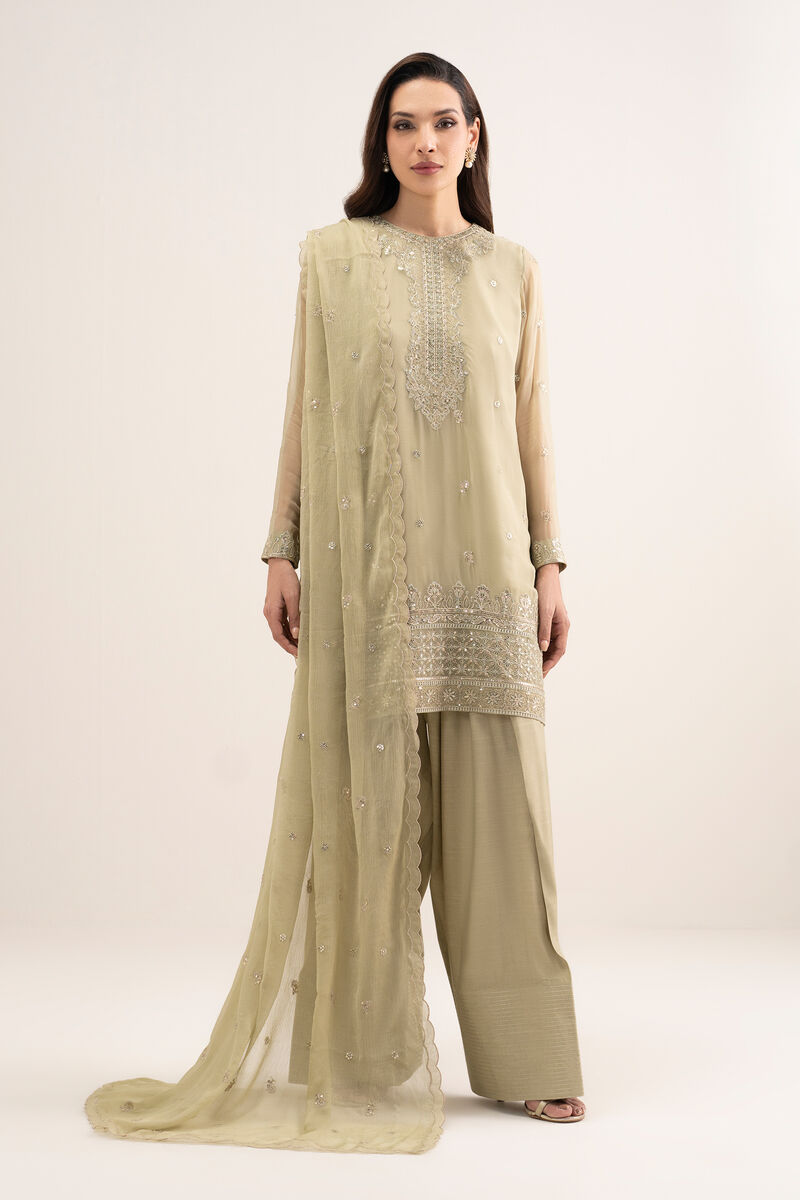 3 Piece - Embroidered Chiffon Suit