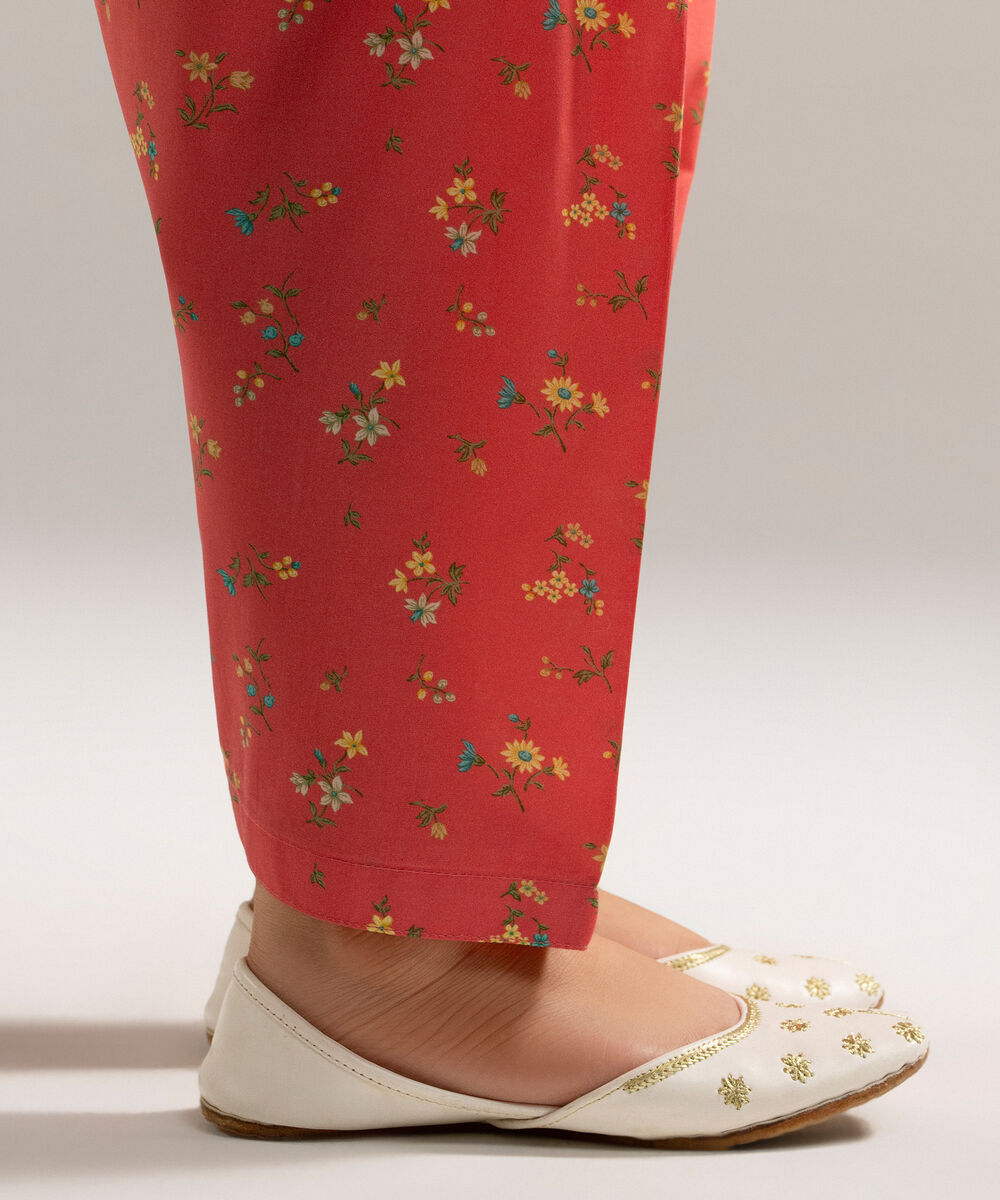 Women's RTW Cambric Printed Pink  Skinny Shalwar