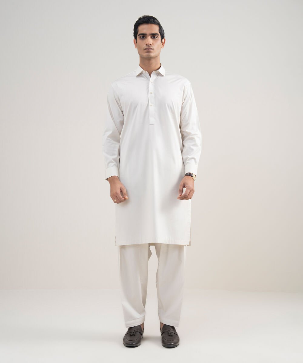 Men's Stitched Luxury Giza Cotton Beige Suit