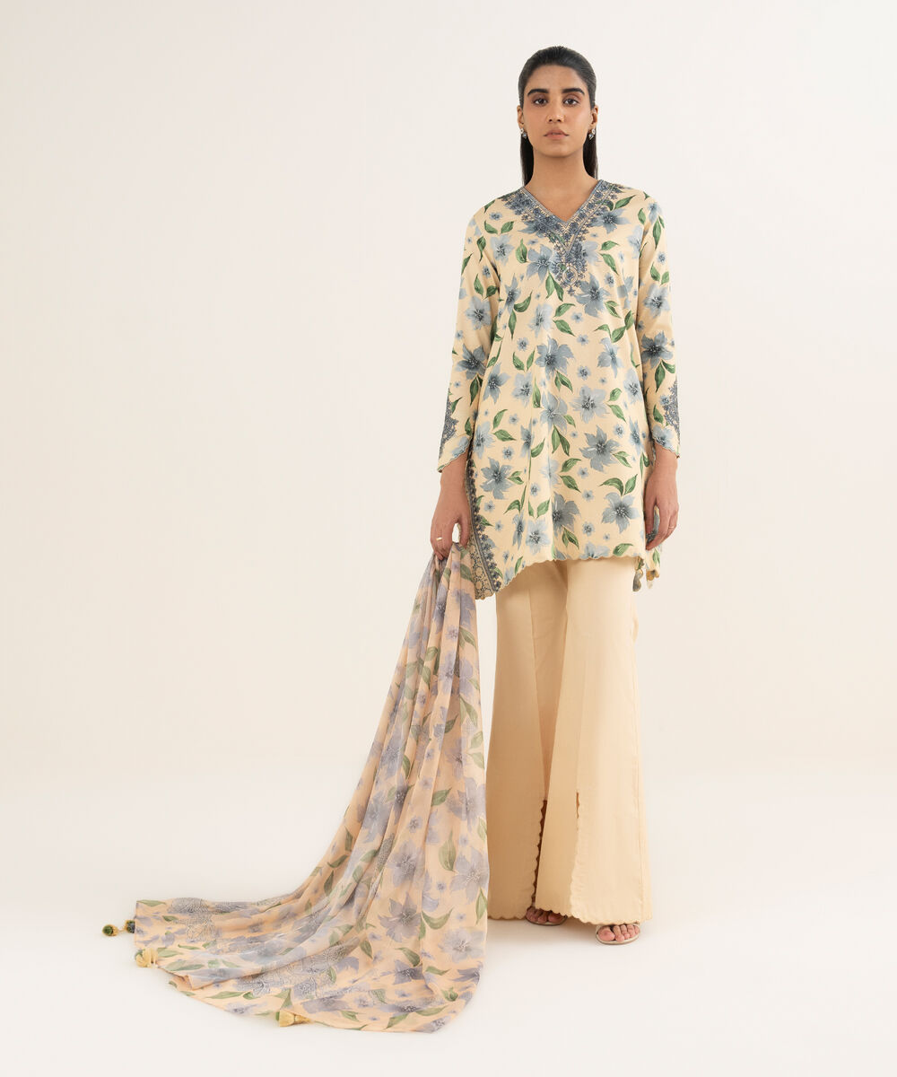 Women's Unstitched Lawn Embroidered Multi 3 Piece Suit