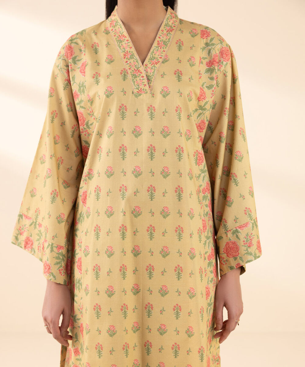 Unstitched Women's Yellow Lawn Printed Shirt Dupatta