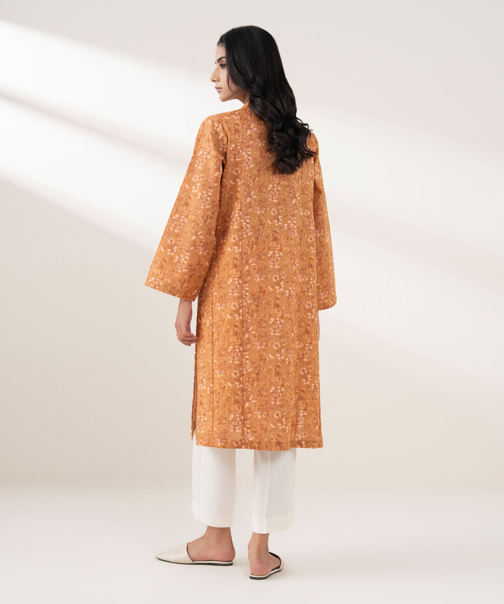 Women's RTW Khaddar Embroidered Orange 2 Piece Suit