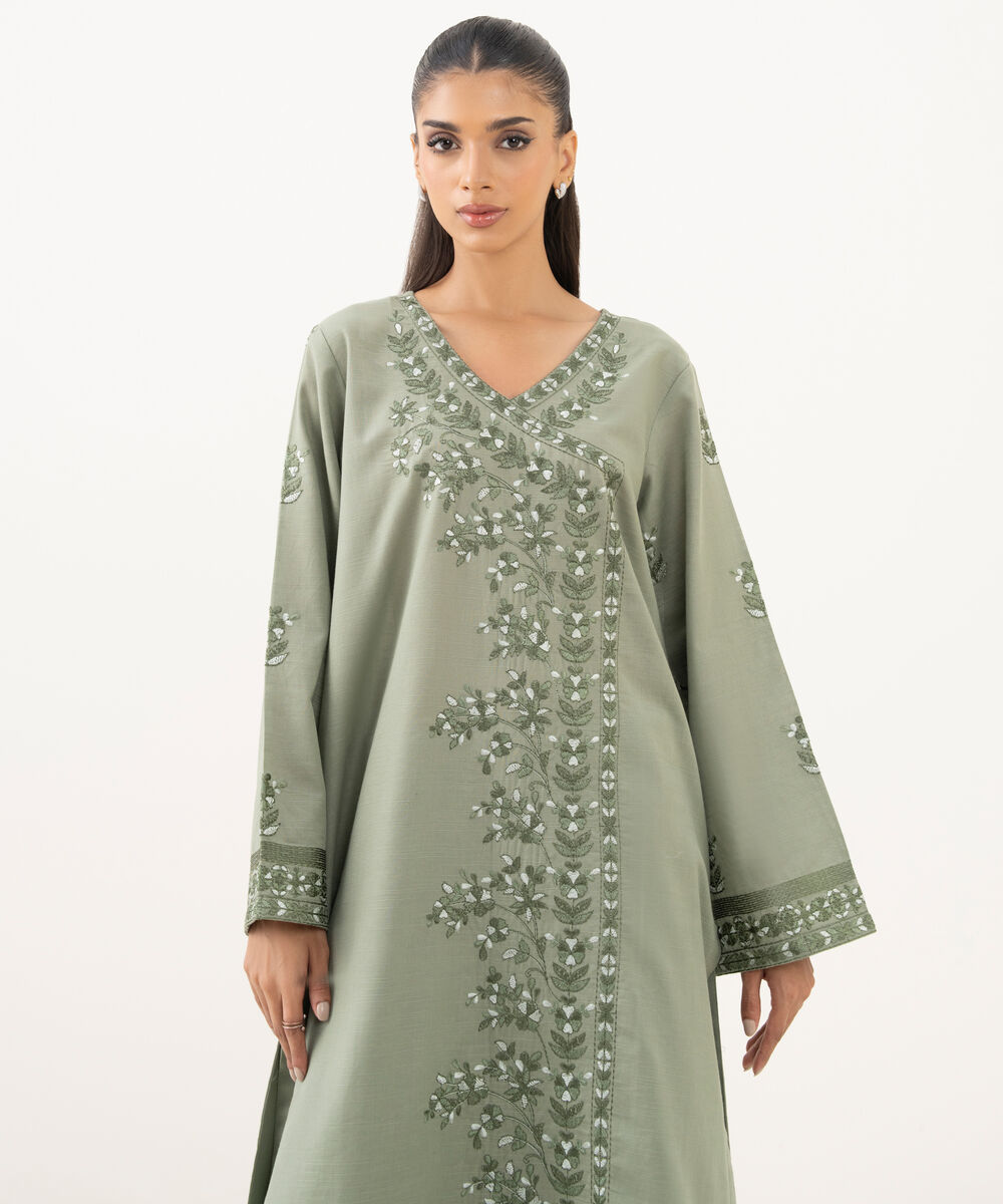 Women's RTW Light Khaddar Embroidered A-Line Grey Shirt
