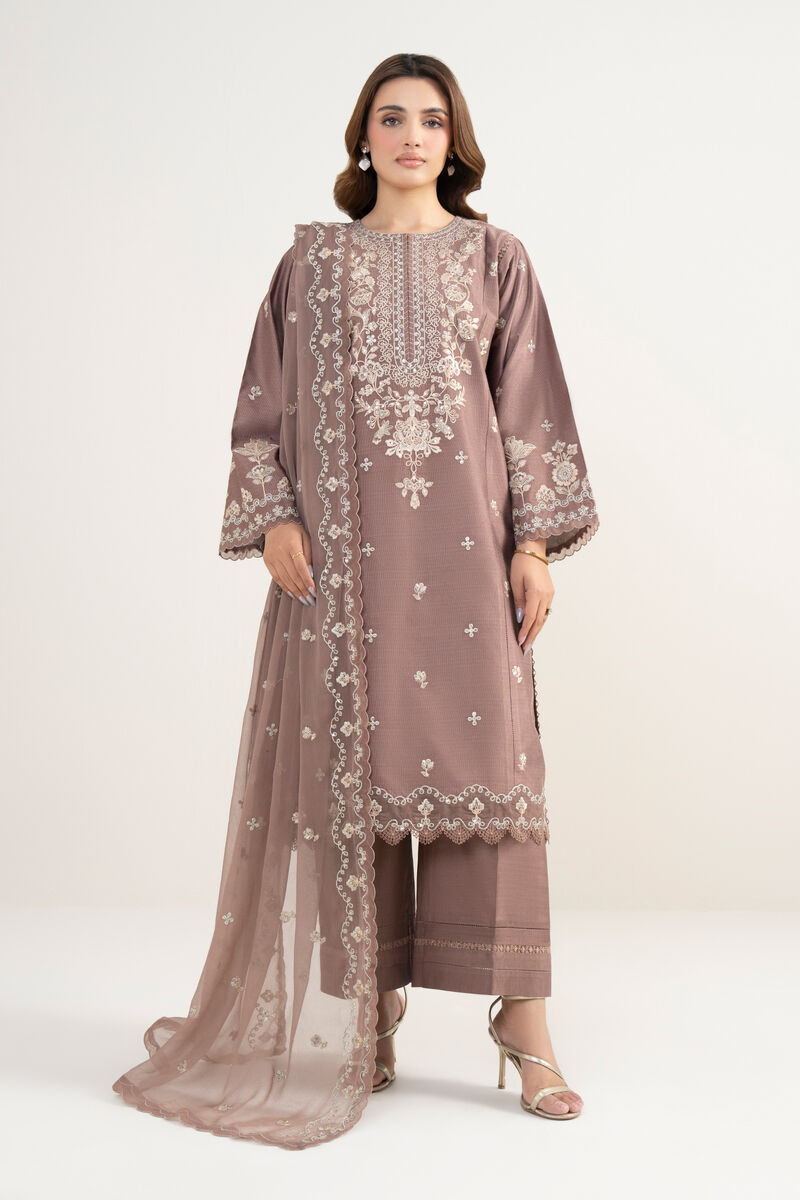 3 Piece - Embroidered Cotton Net Suit