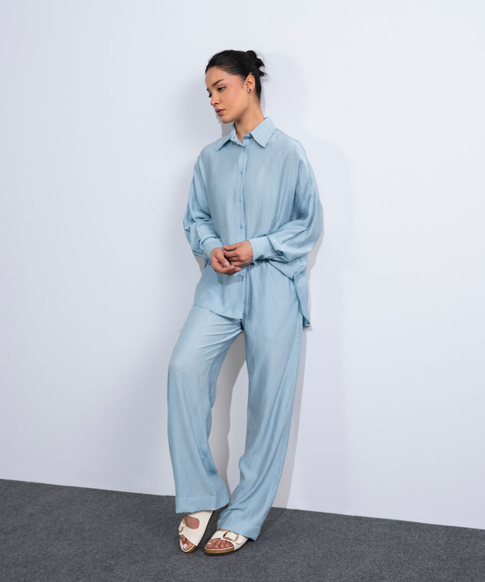 Women's Western Light Blue Textured Pull-On Trousers
