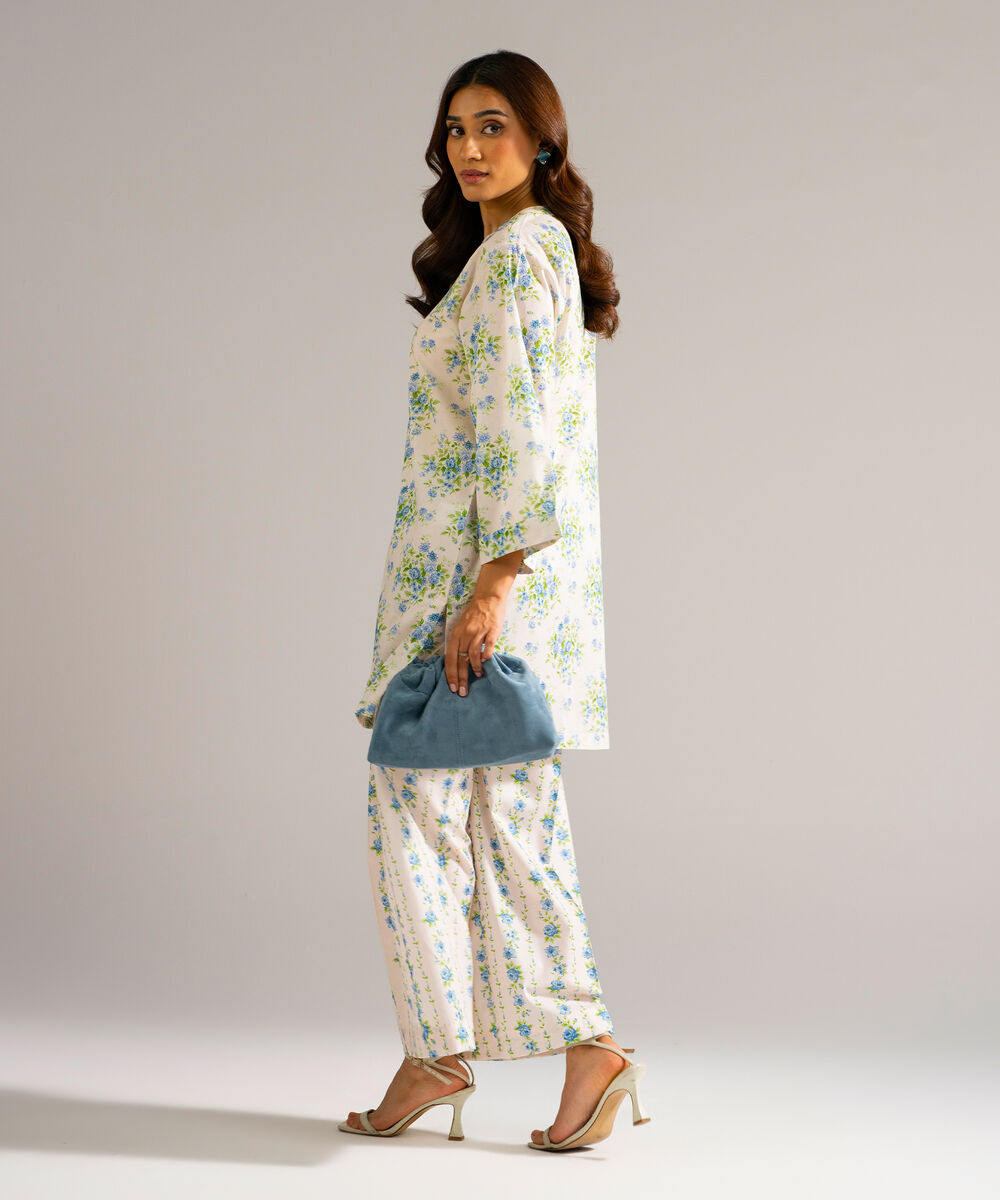 Women's RTW Lawn Printed White Straight Shirt