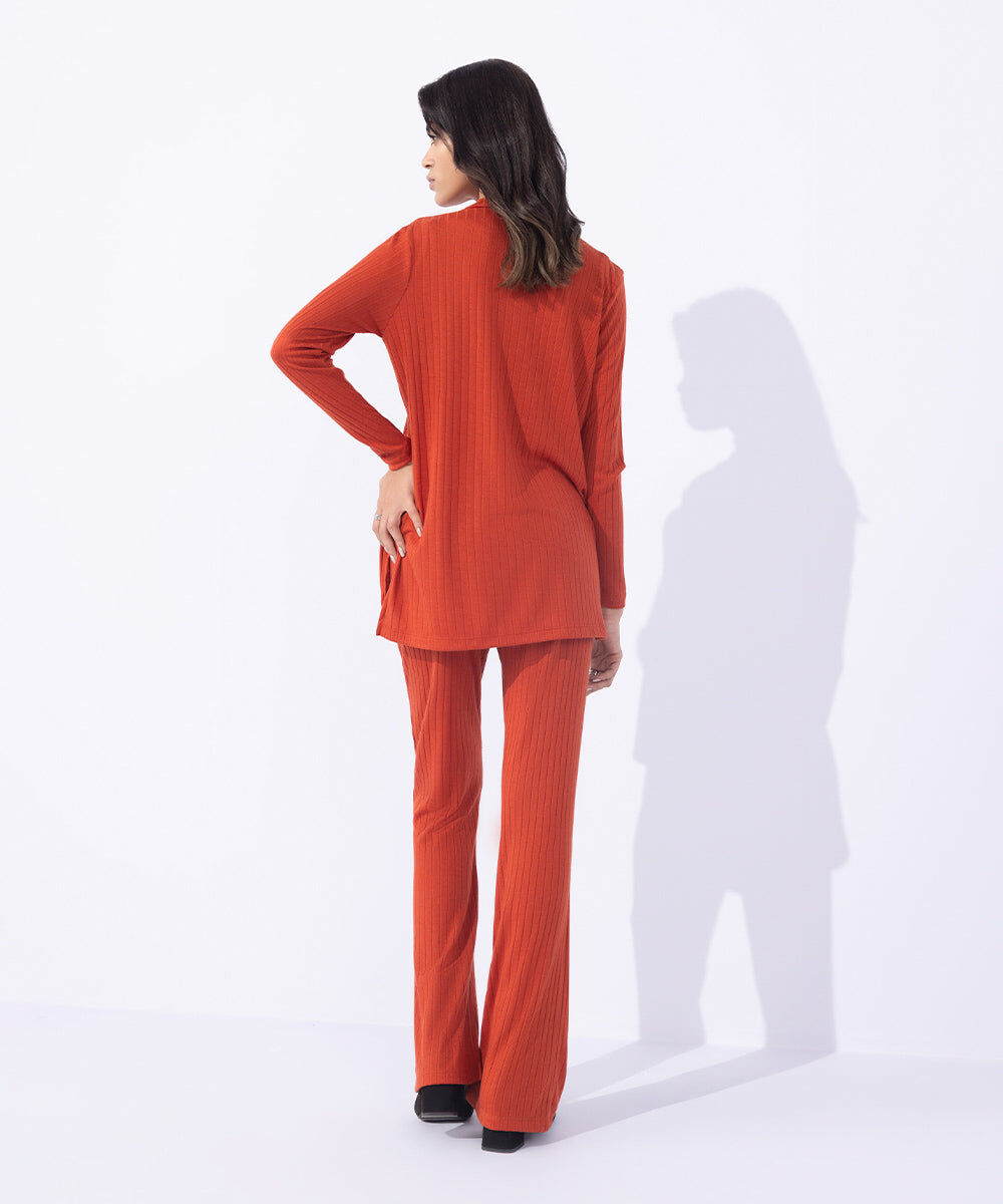 Woman - Orange Ribbed Flared Trousers