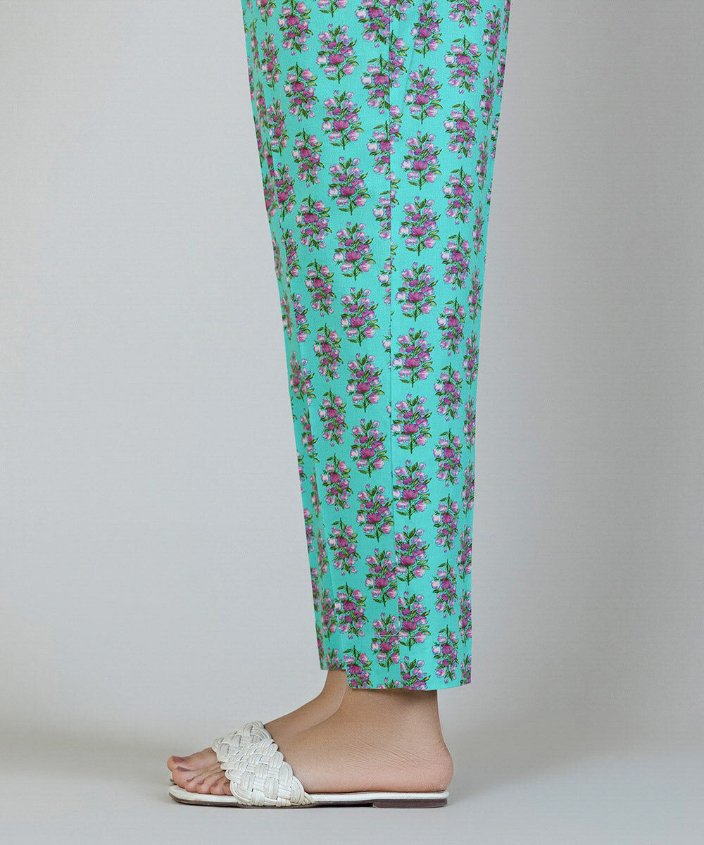 Woman - Blue Printed Cambric Cigarette Pants
