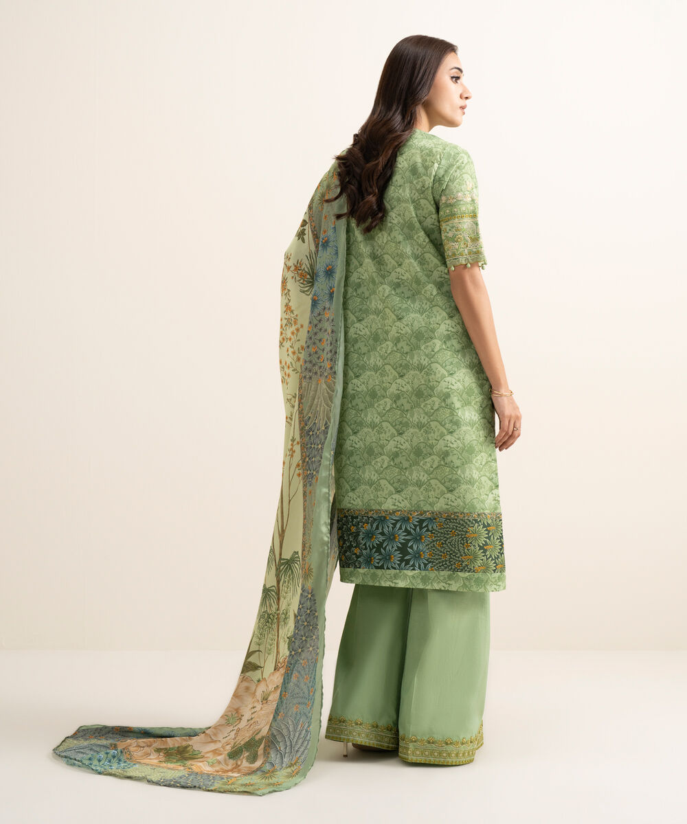 Women's Unstitched Lawn Embroidered Green 3 Piece Suit