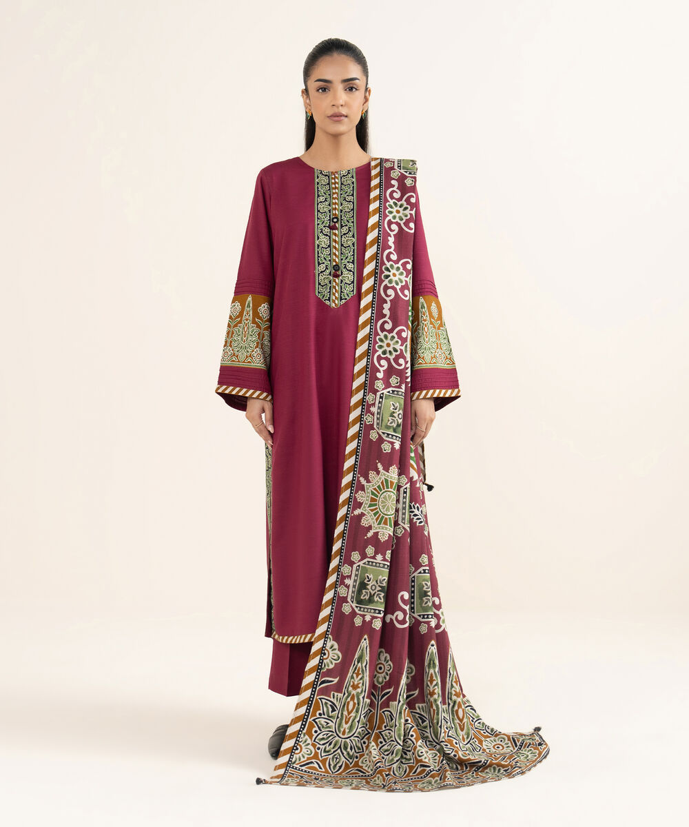 Linen Printed Maroon Dupatta