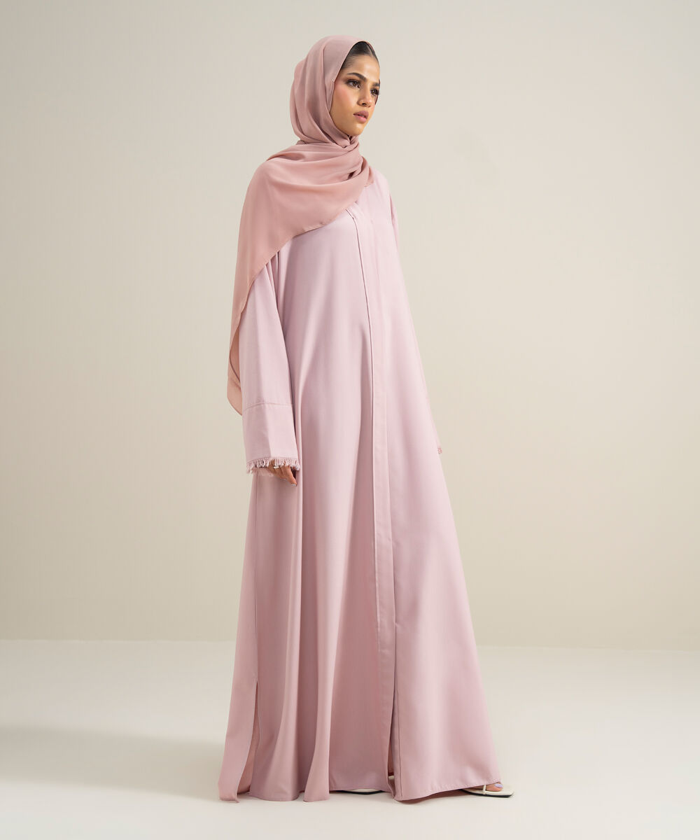 Women's Polyester Pink Front Open Regular Abbaya