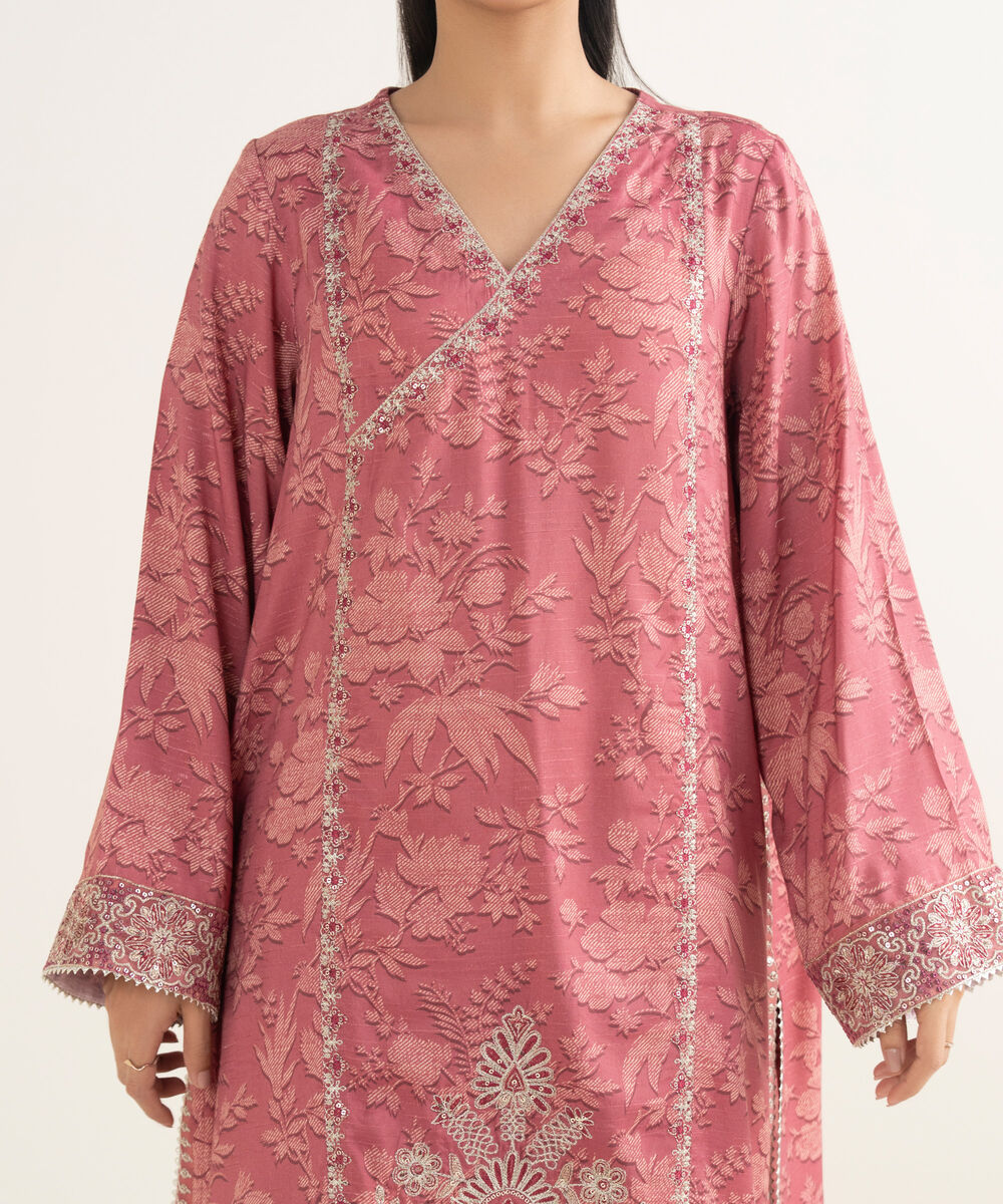 Women's RTW Dobby Embroidered Pink 3 Piece Suit