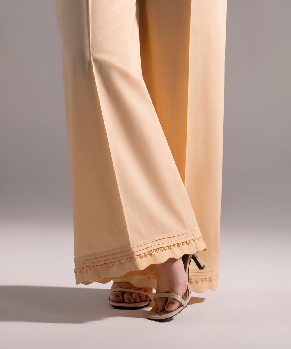 Women's RTW Poplin Solid Peach Flared Pants