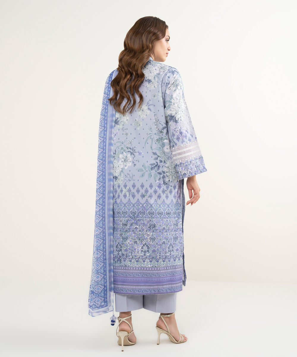 Women's Unstitched Lawn Embroidered Purple 3 Piece Suit