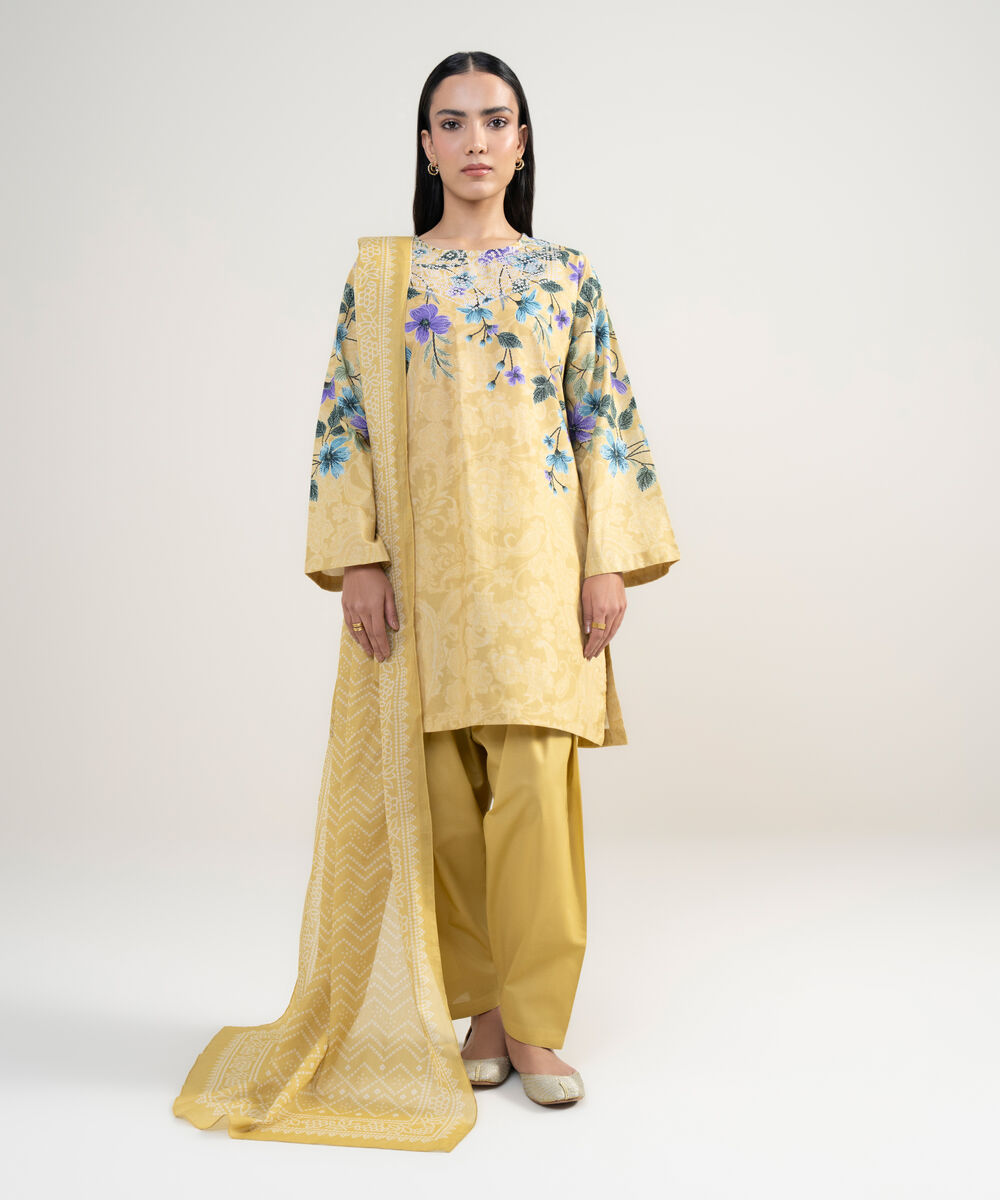 Women's RTW Cambric Printed Yellow Straight Shirt