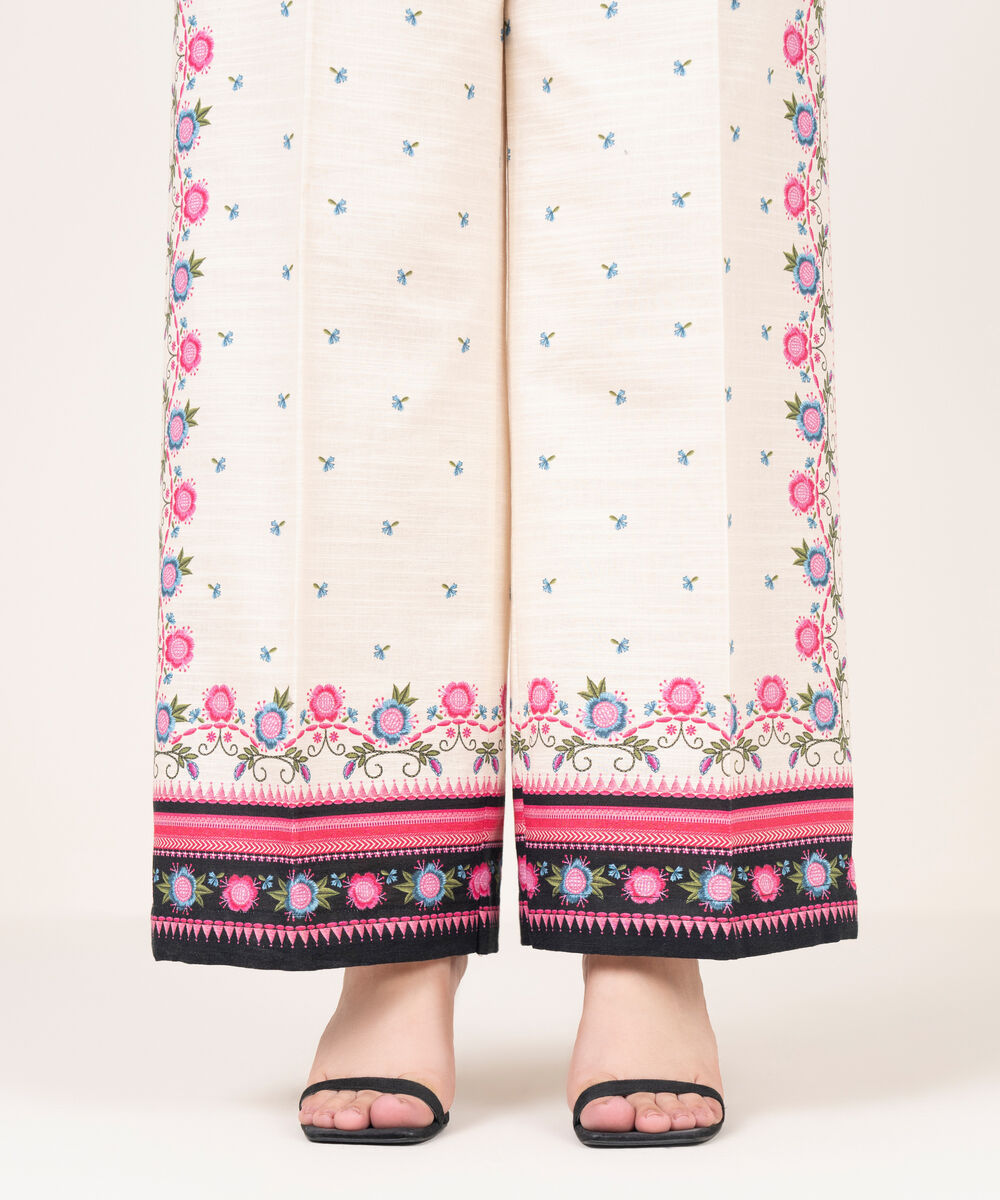 Women's RTW Khaddar Printed White Culottes