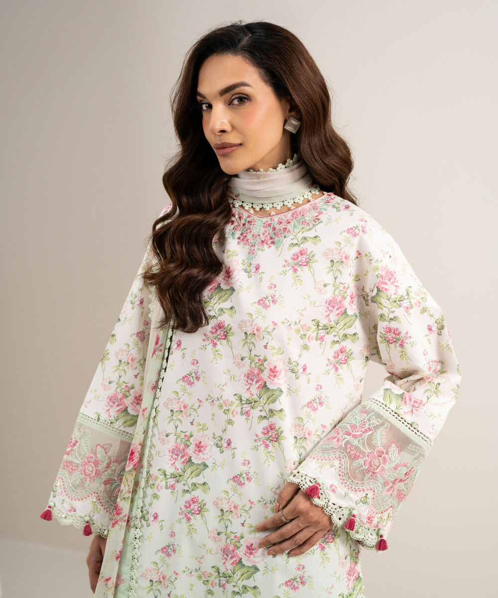 Women's Unstitched Lawn Embroidered Green