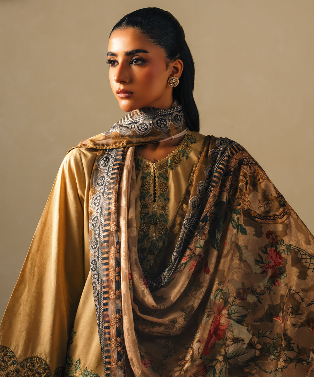 Brochea Jacquard Printed Beige Dupatta