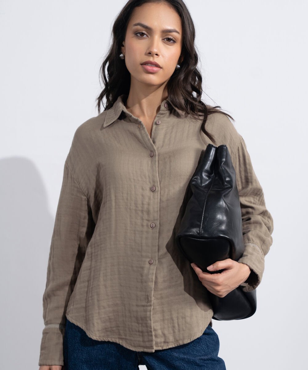 Women's Western Mink Loose-Fit Cotton Muslin Shirt
