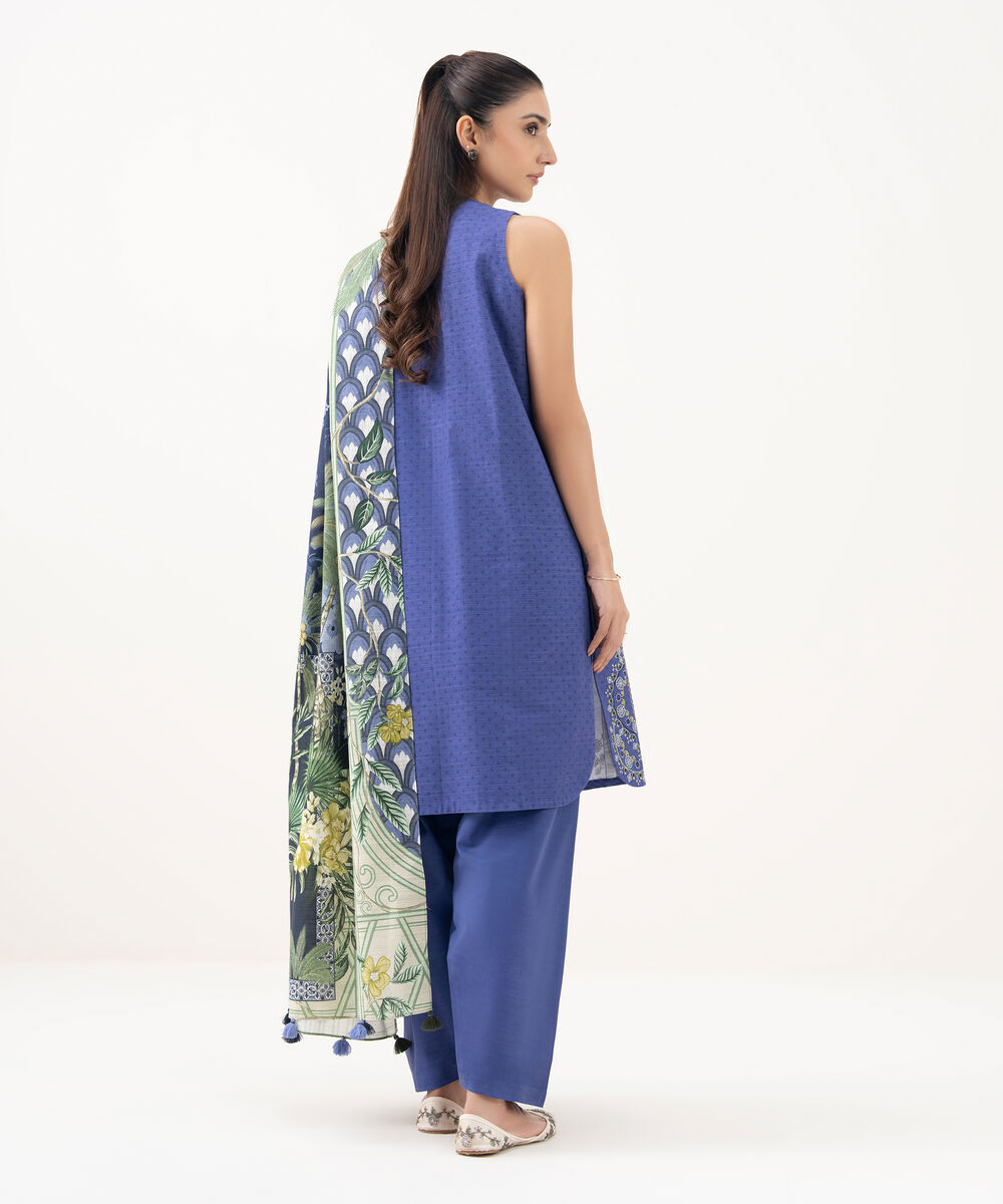 Women's Unstitched Khaddar Embroidered Blue  3 Piece Suit