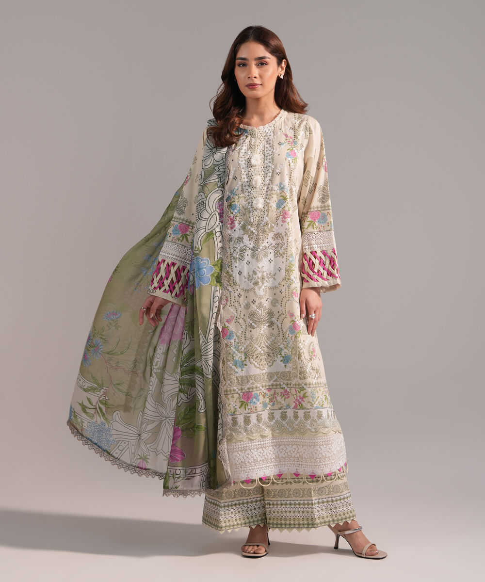 Blended Tissue Printed Green Dupatta