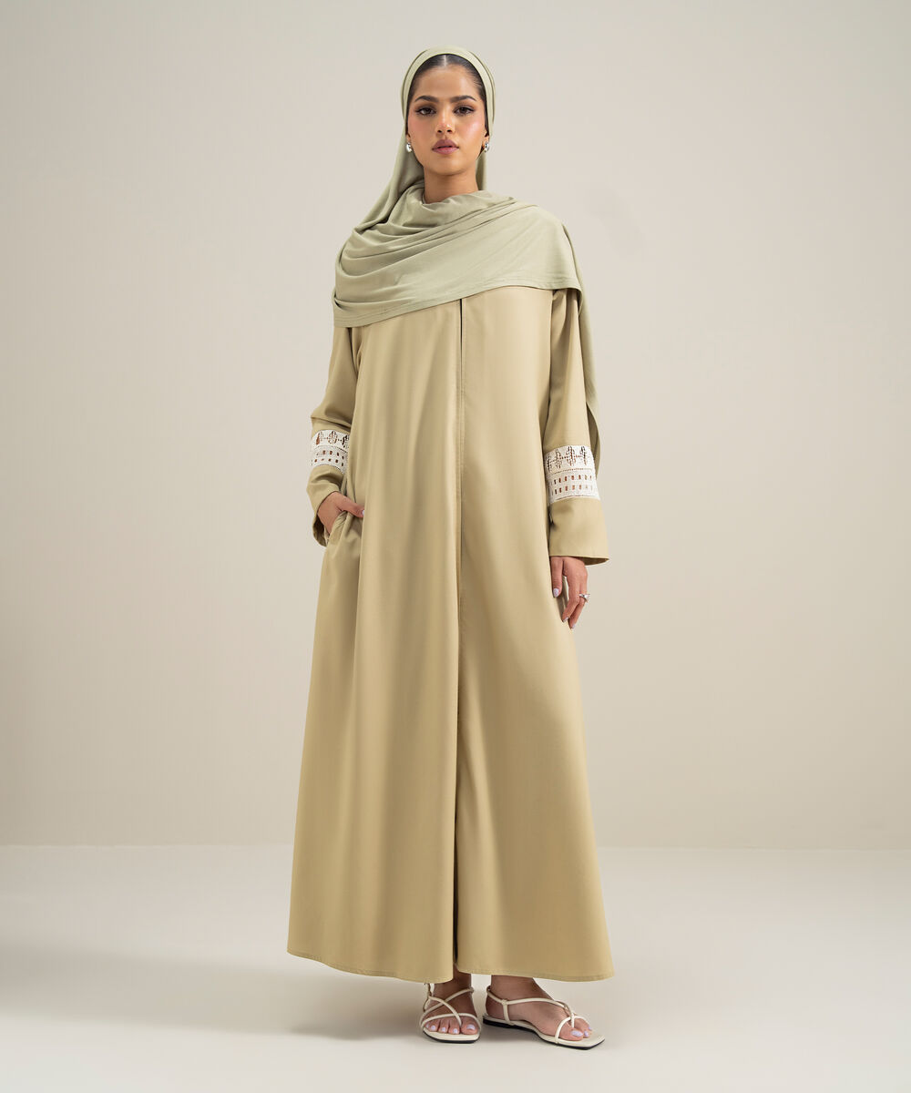 Women's Polyester Green Lace Trim  Abbaya