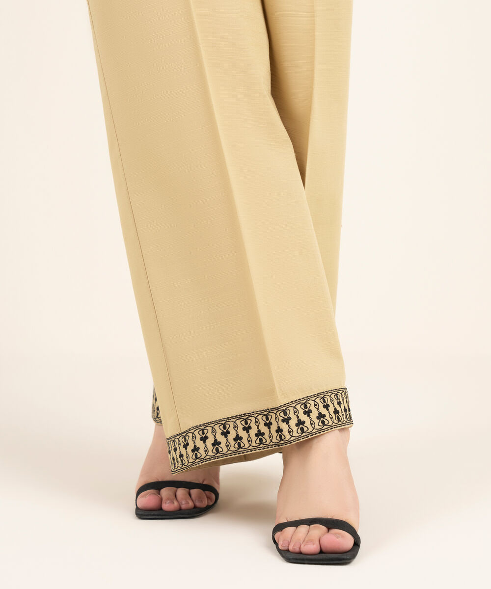 Women's RTW Khaddar Embroidered Beige Culottes