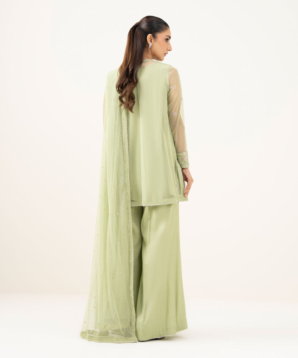 Women's RTW Blended Net Green Dyed Three Piece