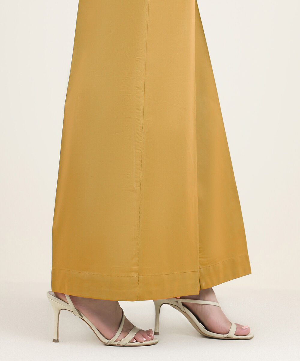 Unstitched Women's Yellow Cotton Solid Trousers