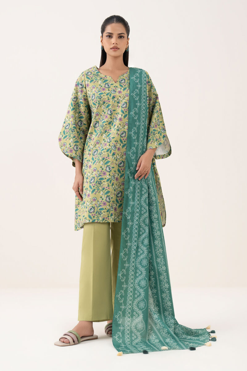 3 Piece - Printed Cotton  Suit