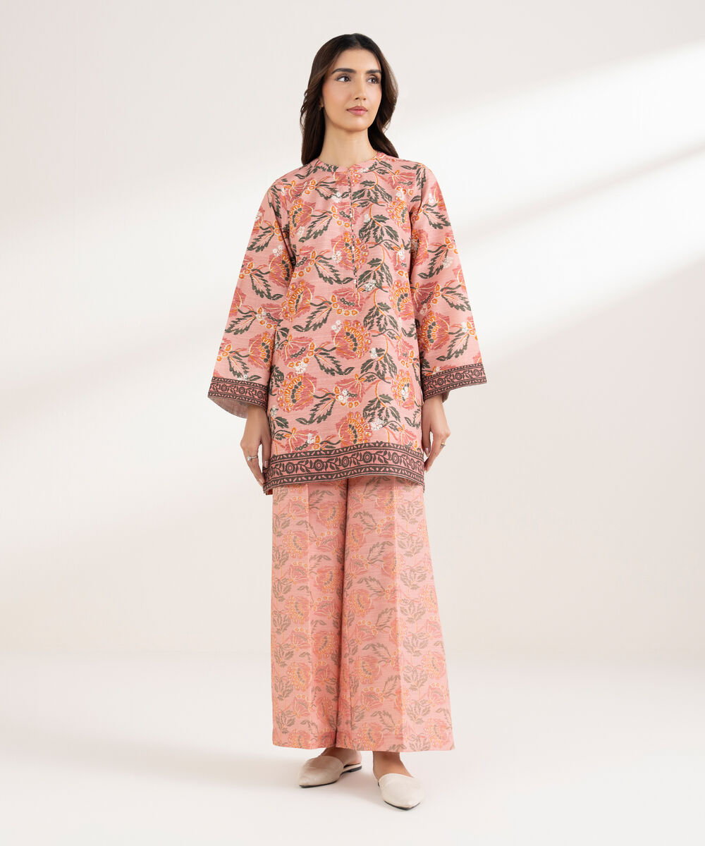 Women's RTW Light Khaddar Embroidered Straight Pink Shirt