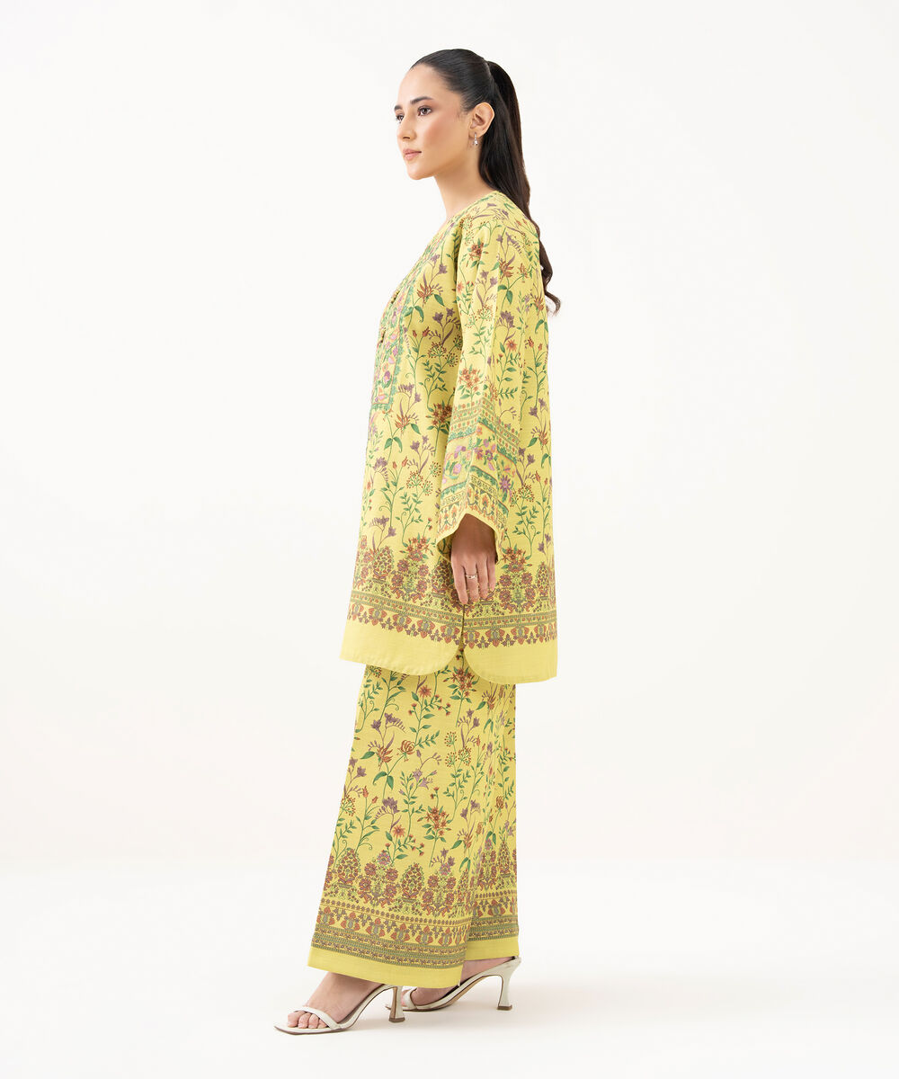 Women's Unstitched Lawn Embroidered Yellow 2 Piece Suit
