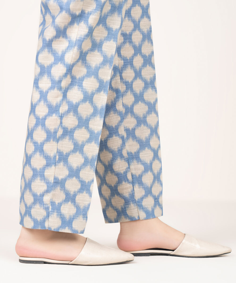 Women's RTW Light Khaddar Printed Grey Straight Pants