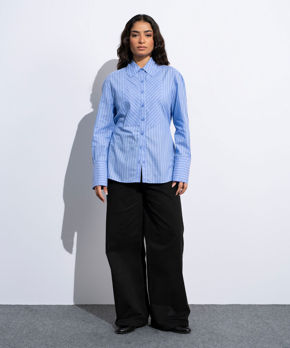 Women's Multi Striped Poplin Button Through Shirt