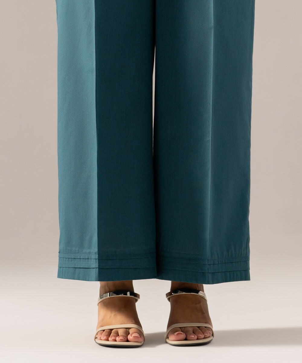 Women's RTW Solid Teal Cotton Viscose Culottes