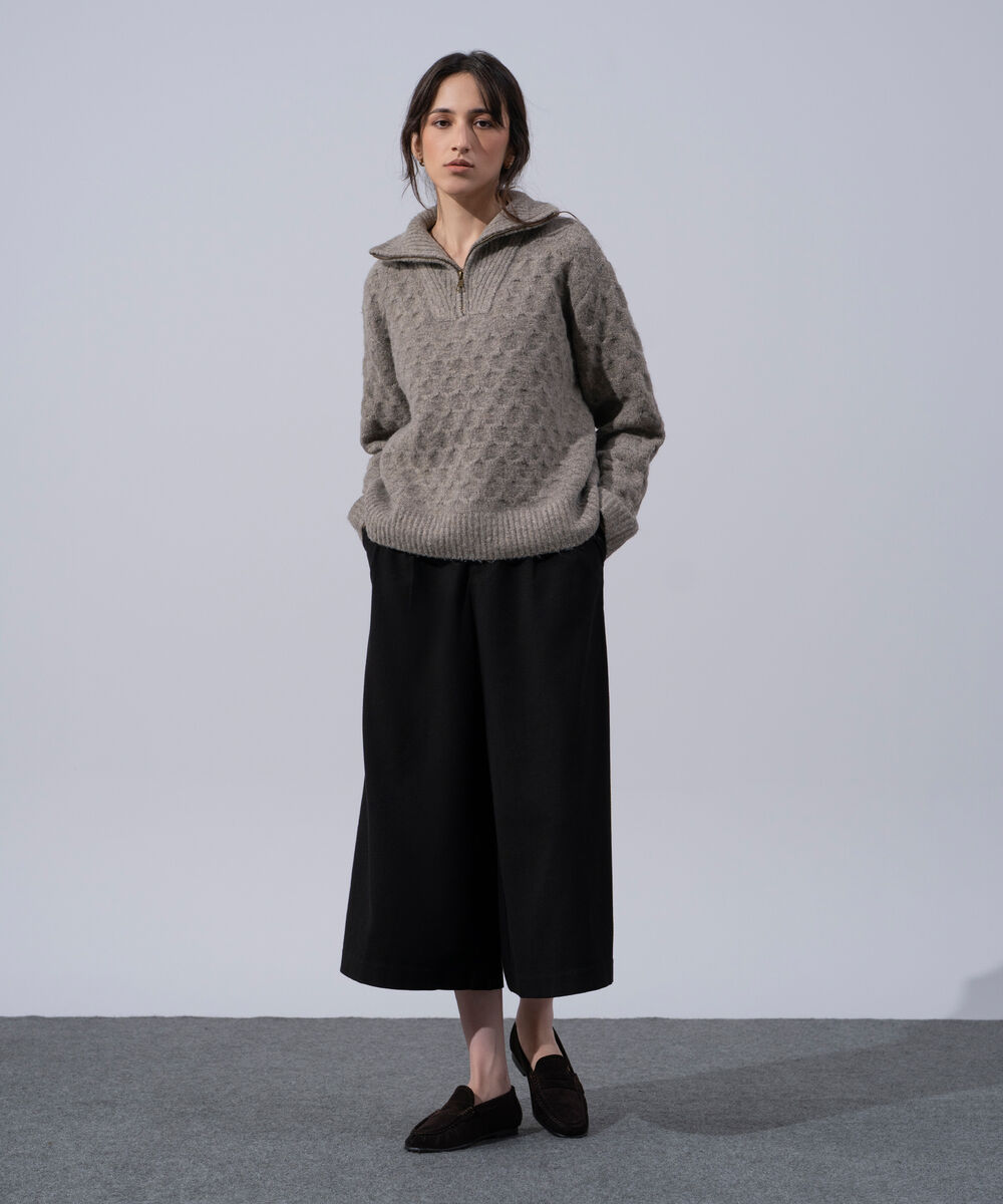 Women's Western Wear Grey Quarter-Zip Knit Jumper