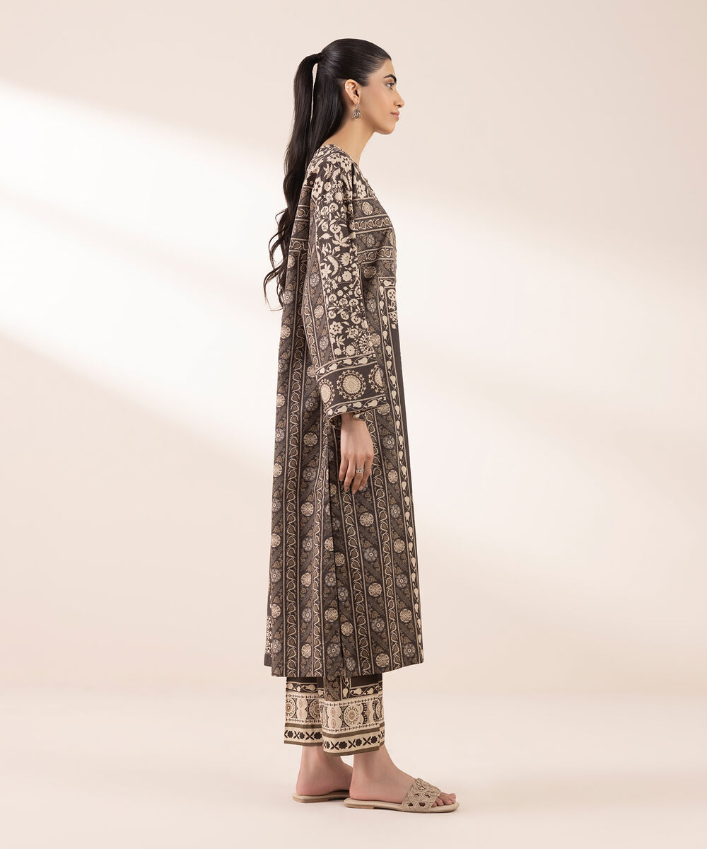 Women's RTW Lawn Brown Printed Boxy Shirt