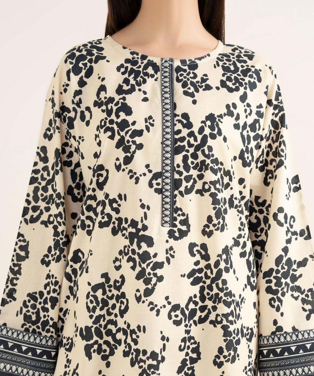 Women's RTW Cambric Off White Printed A-Line Shirt