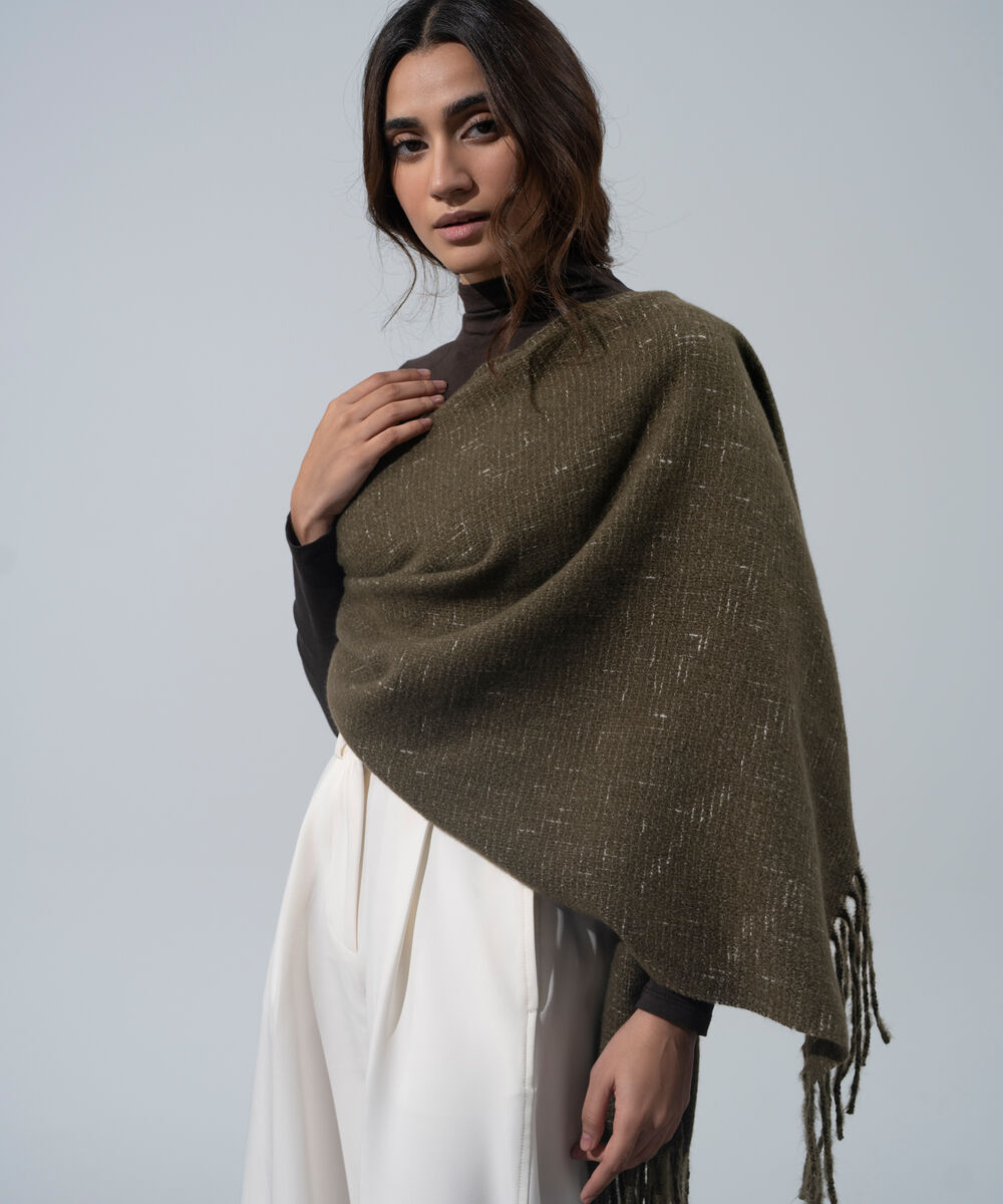 Women's Western Wear Brown Polyester Textured Woolen Scarf