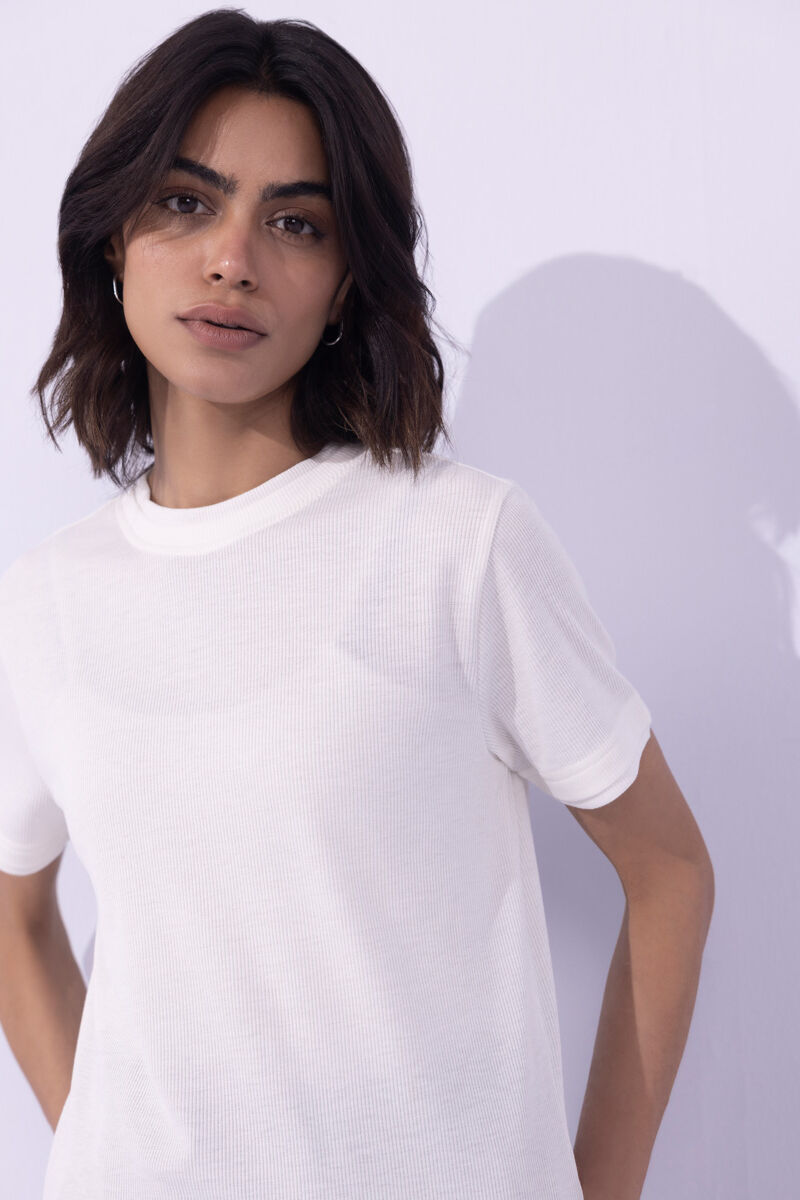Rib T-Shirt with Trims Detail