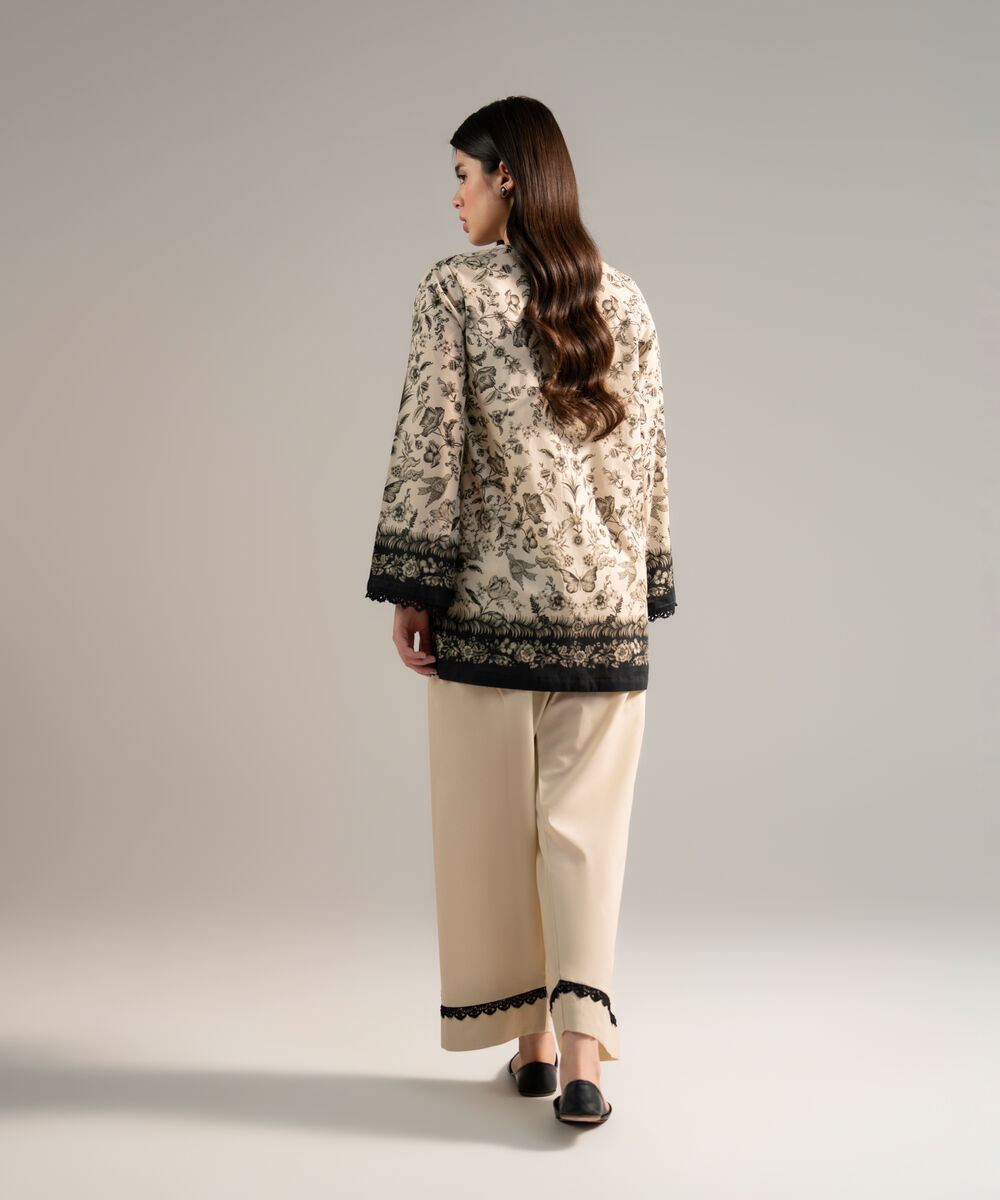 Women's RTW Lawn Printed Beige 2 Piece Suit