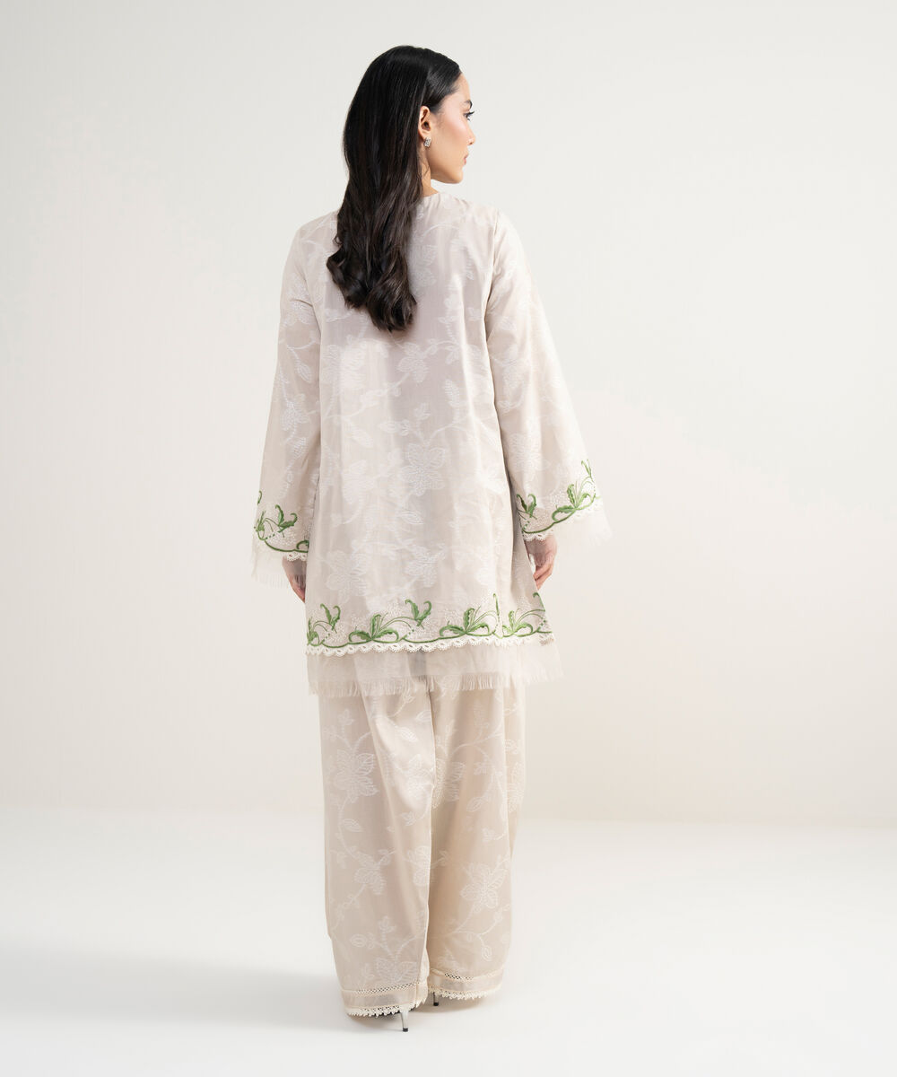 Women's RTW Extra Weft Jacquard Embroidered Beige 2 Piece Suit