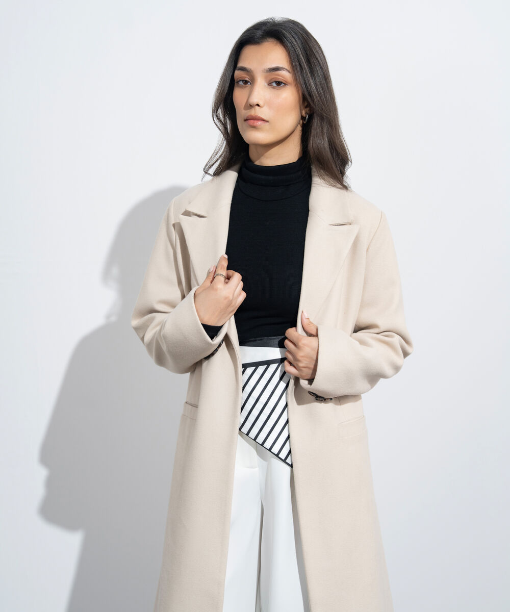 Women's Western Wear Beige One Button Long Coat