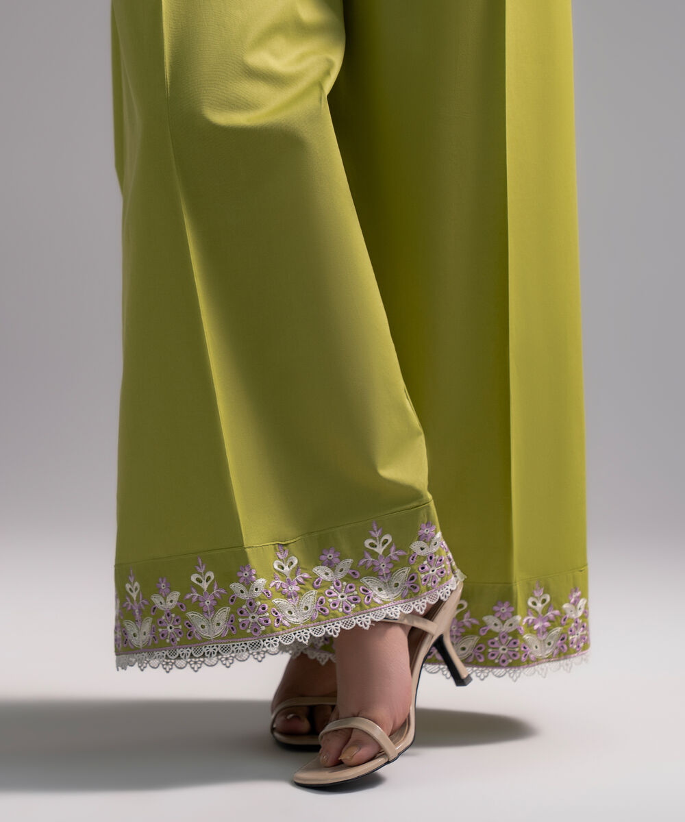 Women's RTW Cambric Embroidered Green Flared Pants