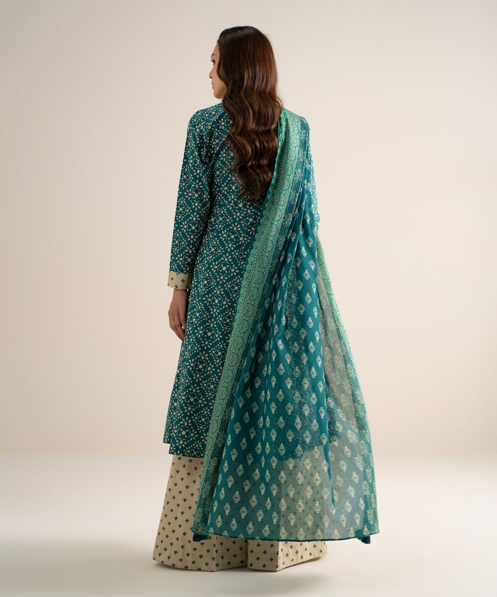 Women's Unstitched Lawn Printed Teal Green 3 Piece Suit