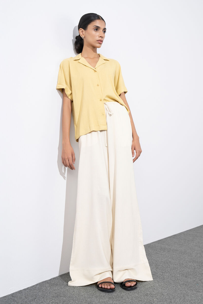 Seersucker Wide Leg Trousers