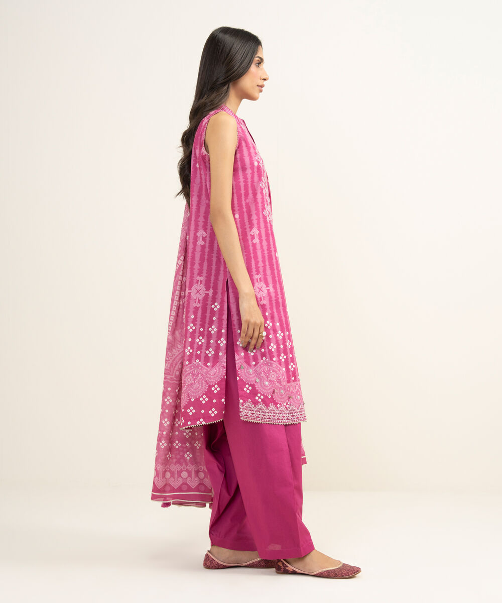 Women's Unstitched Lawn Embroidered Pink 3 Piece Suit